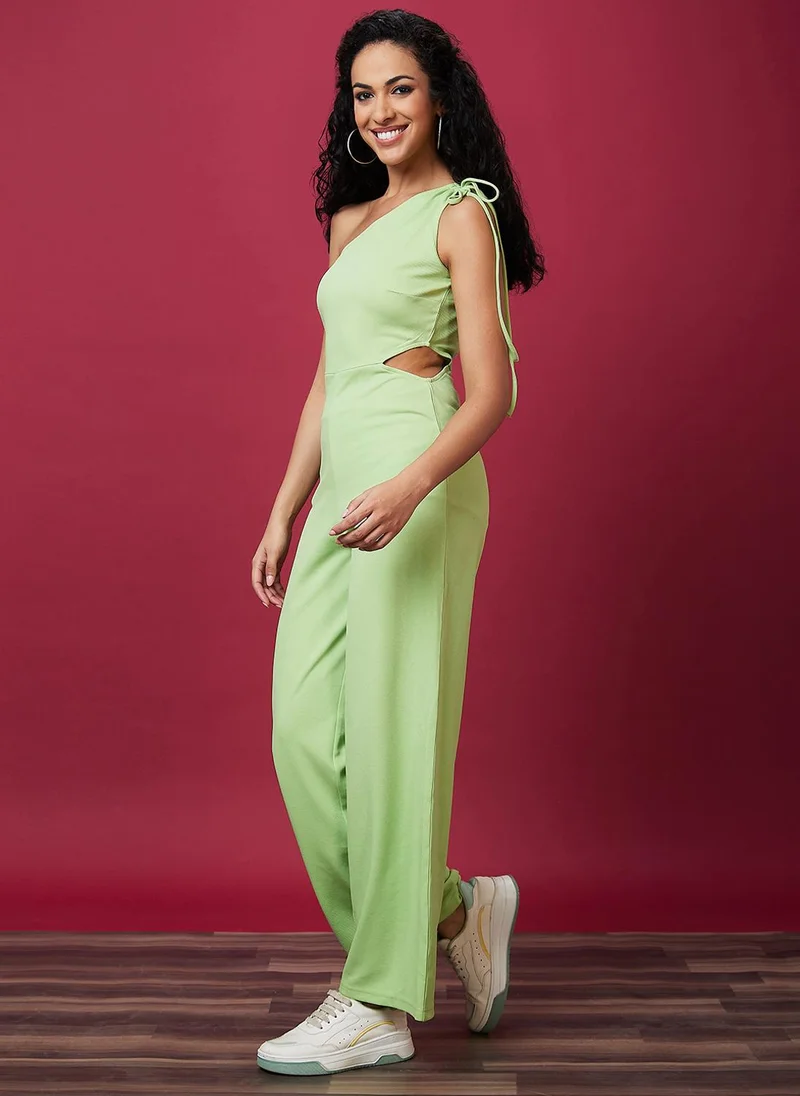 globus Green Globus Women Green One Shoulder Sleeveless Cut Outs Basic Jumpsuit for Women | Best Price UAE